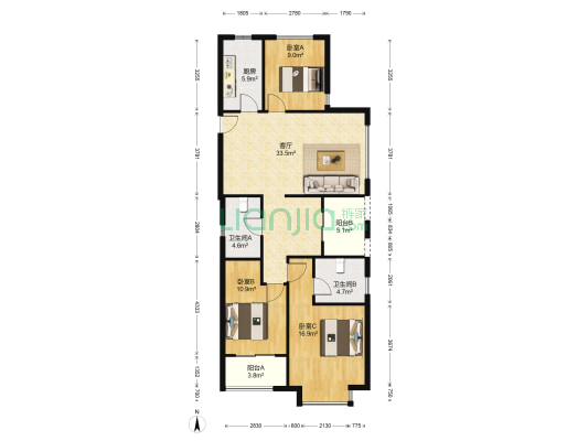 融科玖玖派 3室1厅2卫 122平方