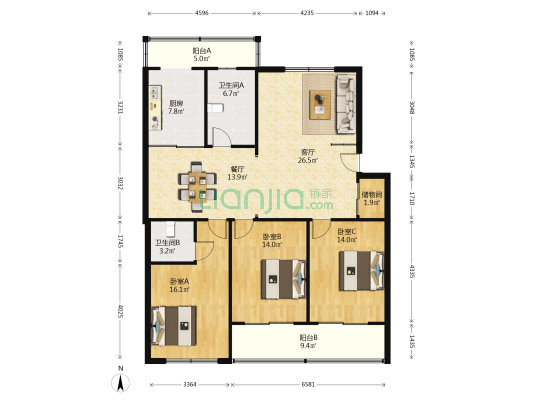 将军楼 3室2厅2卫 138平方