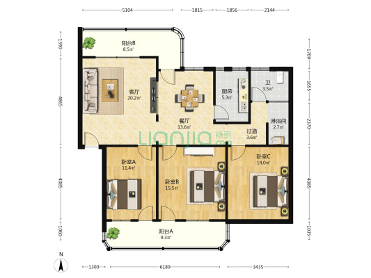 海口市财政局宿舍 3室2厅2卫 112平方