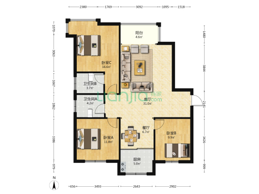 荣盛锦绣花苑 3室2厅2卫 135平方