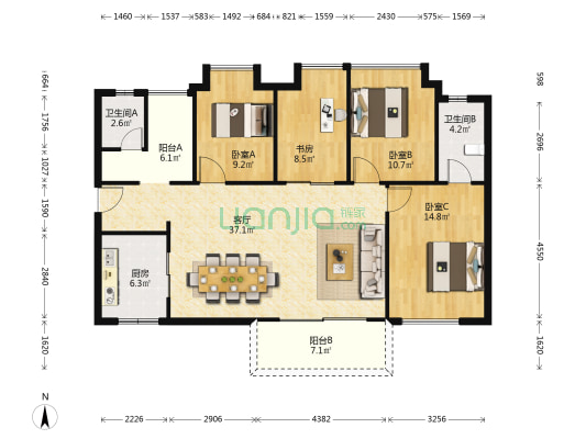 汇金城三期 4室1厅2卫 131平方