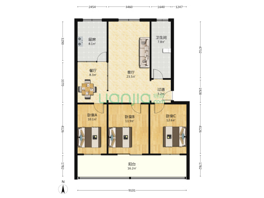 消防小区 3室2厅1卫 114平方