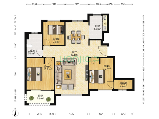 弘通和田城 3室1厅1卫 105平方