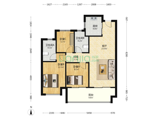 电建洺悦融园 3室1厅2卫 99平方