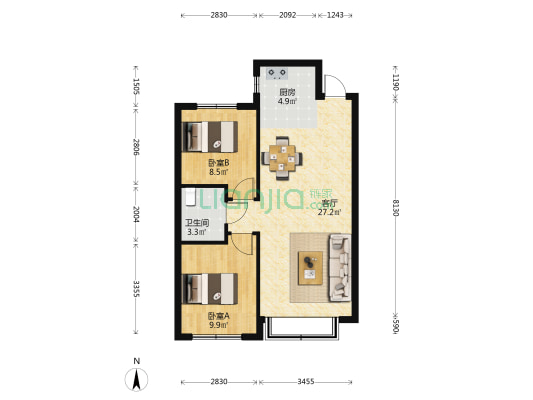 榮邦天悦 2室1厅1卫 86平方