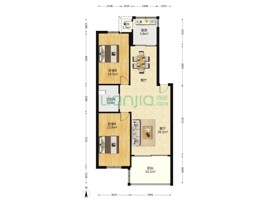 北斗街（二七商圈） 2室1厅1卫 85平方