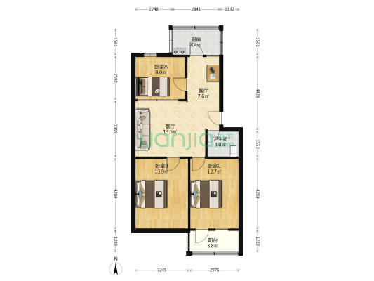 山西职业技术学院西校区 3室2厅1卫 78平方