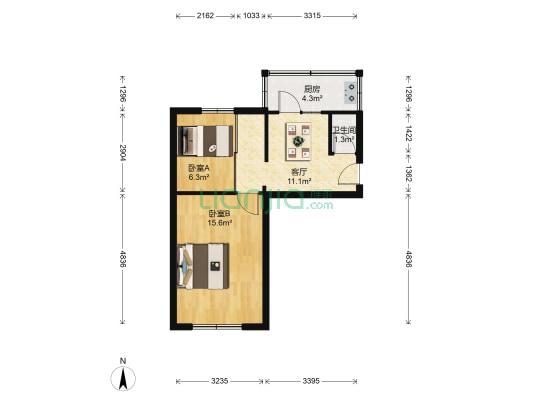 百鸟社区 2室1厅1卫 44平方