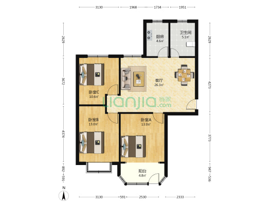 中原路34弄 3室1厅1卫 95平方
