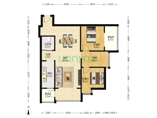 昆明广场上北区 3室1厅1卫 89平方