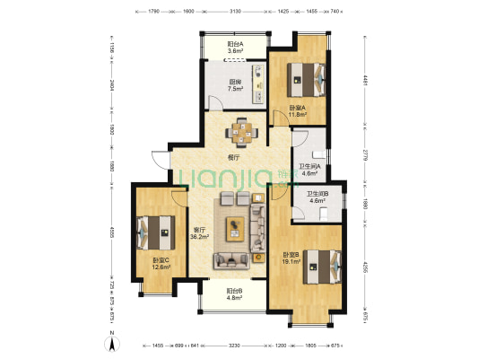 未来城 3室1厅2卫 134平方