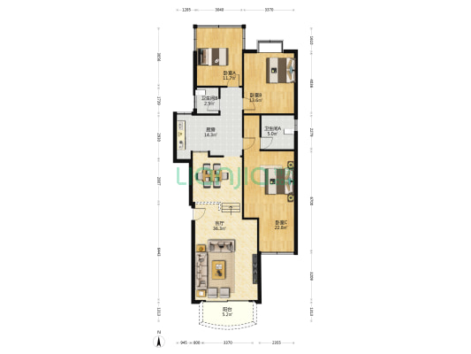 金竹苑 3室1厅2卫 135平方