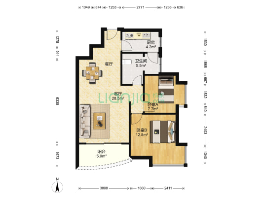 锦冠华城 2室1厅1卫 73平方