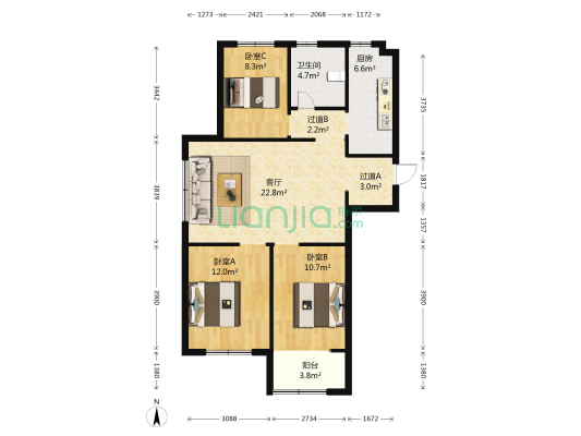 华安怡园雅居 3室1厅1卫 110平方