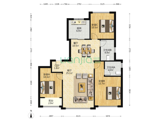 绿城西安和庐 3室2厅2卫 127平方
