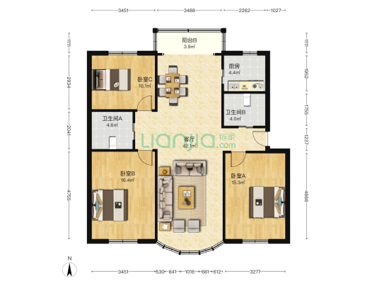 公园路348号 3室1厅2卫 117平方