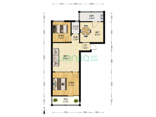 苏曹派出所院 2室2厅1卫 59平方