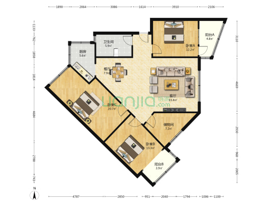 牛王庙小区 3室2厅1卫 140平方