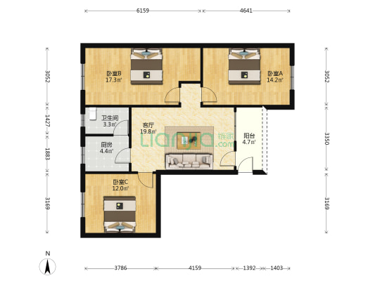 汇太中路农行宿舍 3室1厅1卫 97平方