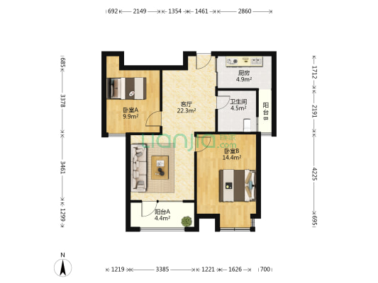 湖山美地二期 2室1厅1卫 86平方