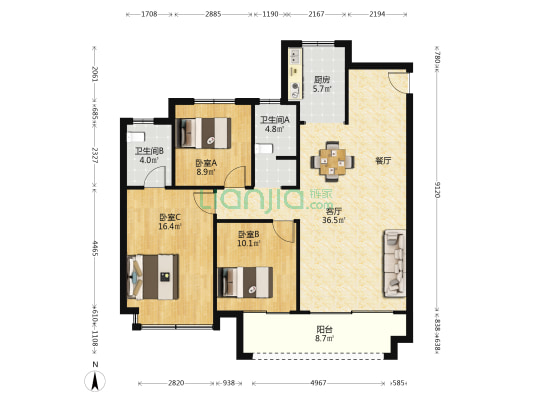 观淮府二期 3室1厅2卫 118平方