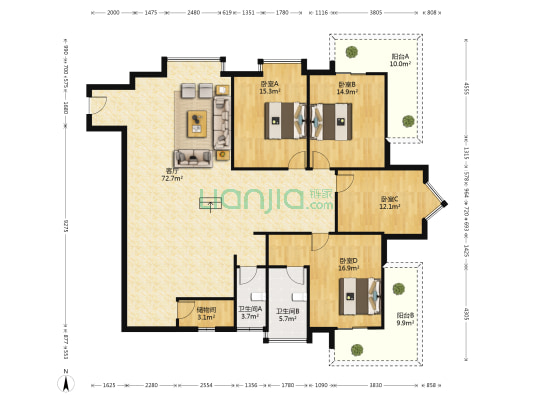 百色大厦 4室1厅2卫 163平方