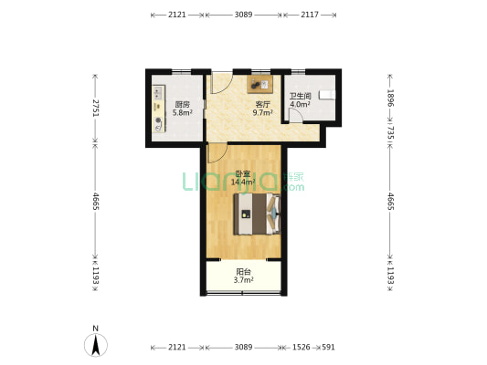 北茶园 1室1厅1卫 46平方