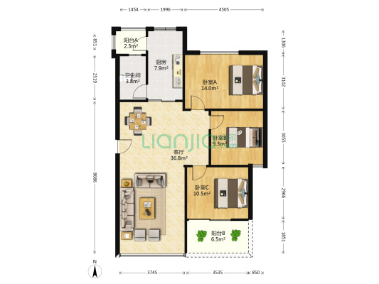 康逸豪园 3室1厅1卫 100平方