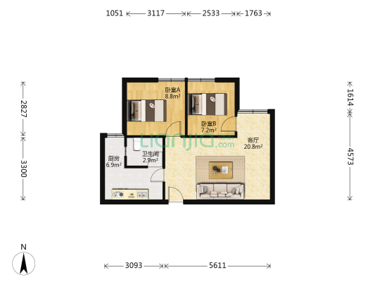 红狮大道21号 2室1厅1卫 64平方