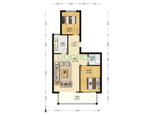 全城绿洲 2室1厅1卫 99平方