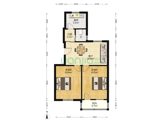 市供电局宿舍 2室1厅1卫 75平方