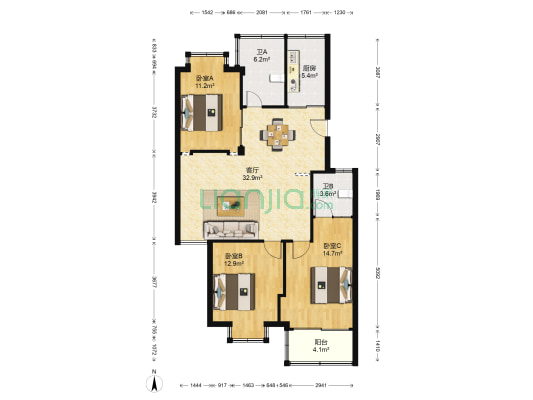 荣安佳境 3室1厅2卫 111平方