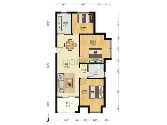 雅源里 3室1厅1卫 99平方