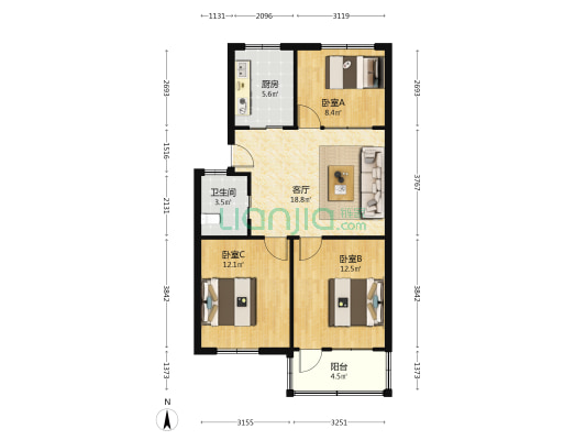 姜山中学教师楼 3室1厅1卫 79平方