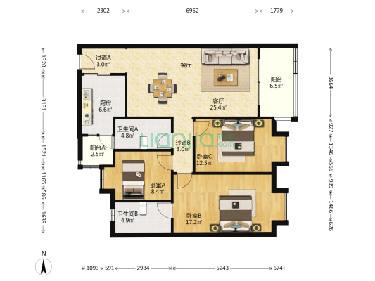 翠园 3室1厅2卫 111平方