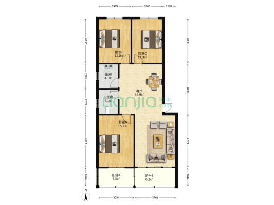 外贸沿溪路基地包装楼 3室1厅1卫 115平方