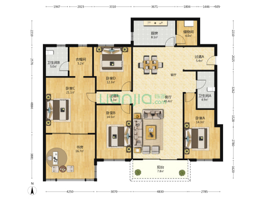 金同成大厦 5室1厅2卫 205平方