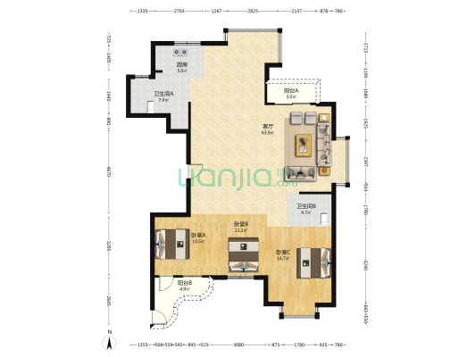 南景苑 3室1厅2卫 160平方