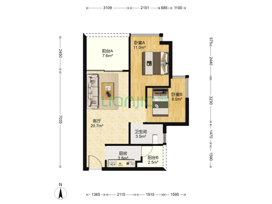 阳基春风里 2室1厅1卫 69平方