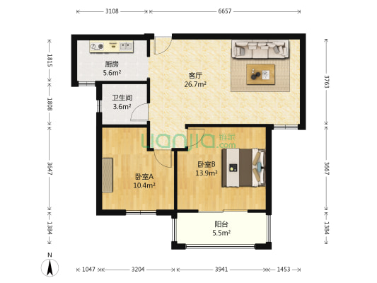垦鑫花园 2室1厅1卫 90平方