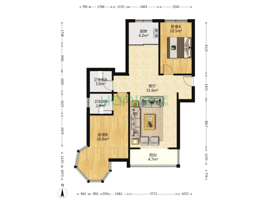 容盛星河湾 2室1厅2卫 126平方