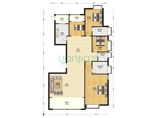 万力时代西区 4室2厅3卫 224平方