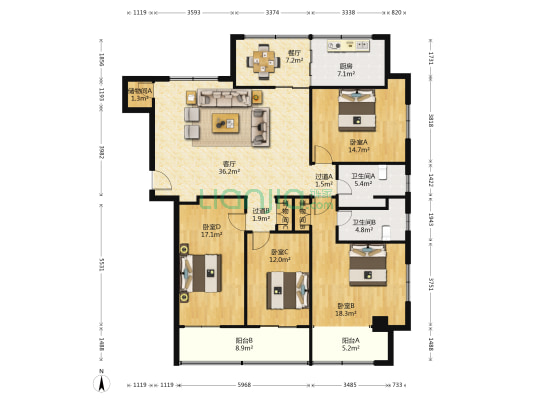 太白北路103号 4室2厅2卫 171平方