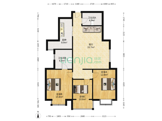 优仕名邸 3室1厅2卫 134平方