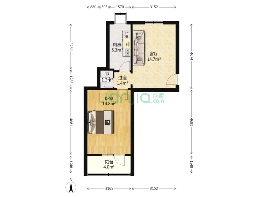 光明东里 1室1厅1卫 50平方