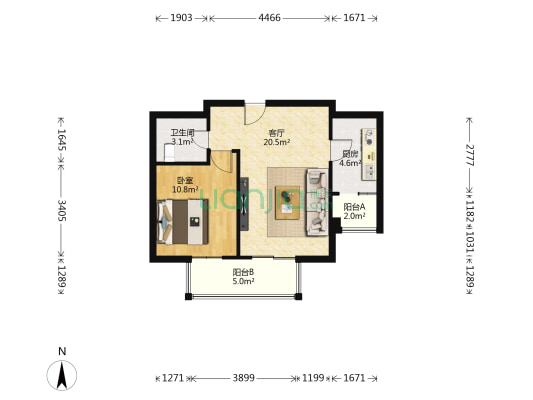 阳峰嘉苑 1室1厅1卫 57平方