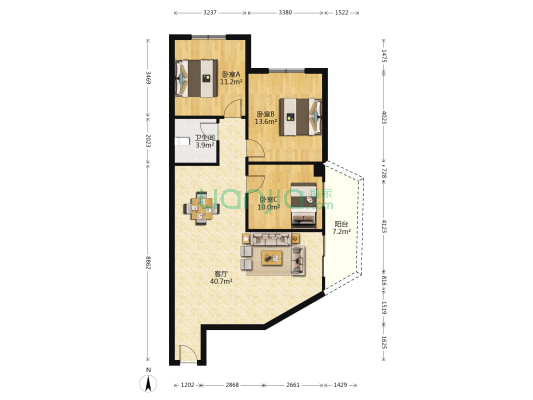 光明大厦 3室1厅1卫 110平方