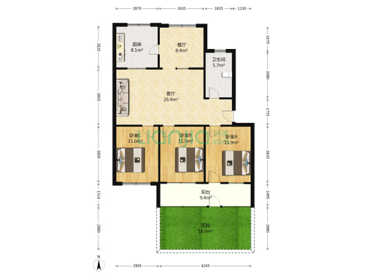 太平洋保险公司家属院 3室2厅1卫 104平方