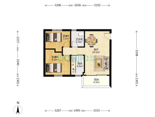 富林居 2室1厅1卫 59平方