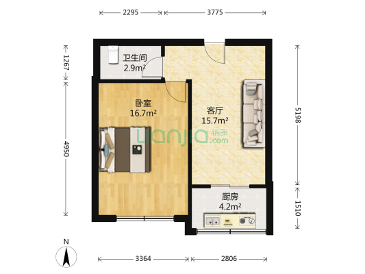 桃山小区 1室1厅1卫 50平方